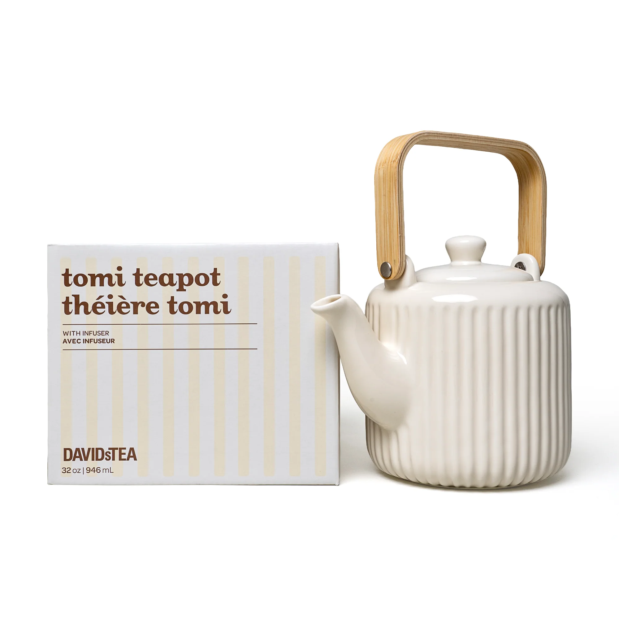 DAVIDsTEA Ivory Ribbed Tomi Teapot — Tea